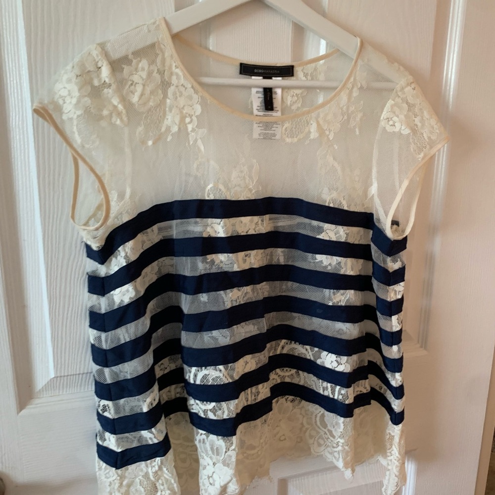 BCBG Maxazria Elegant Lace Striped Top